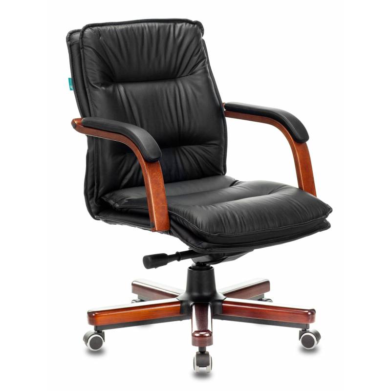 Кресло руководителя Бюрократ T-9927WALNUT-LOW/BL низкая спинка черный кожа крестовина дерево главное фото